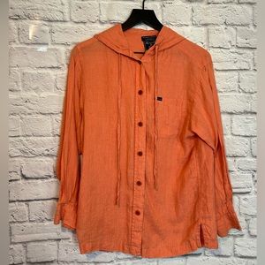 Facconable linen button front hooded Top | coverup size XS